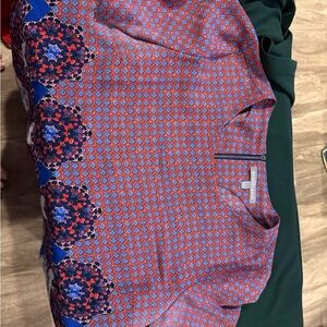 Daniel Rainn Red and Blue Geometric Blouse